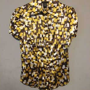 3/$10 BCBGMAXAZRIA Gold Brown White Blouse Size XS
